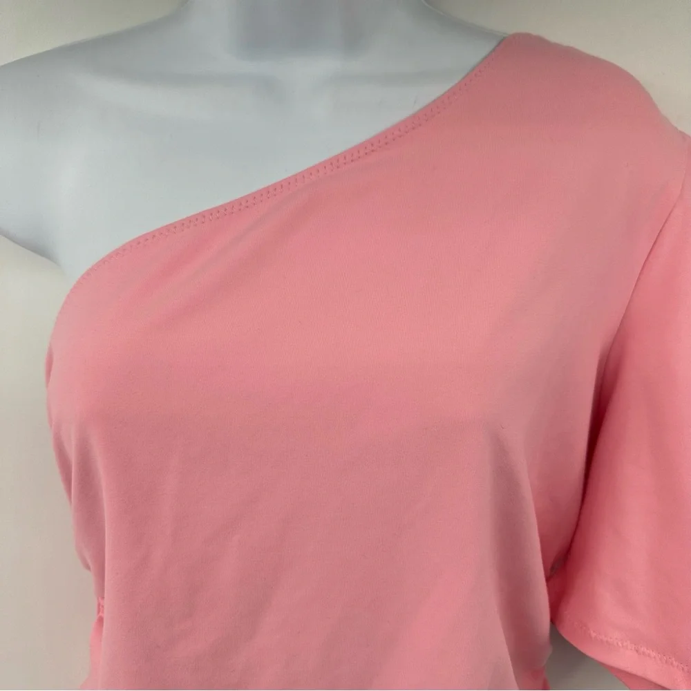 Free People Somethin Bout You Womens One Shoulder Ruched Bodysuit Pink Large NWT